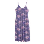 Pink And Purple Japanese Amaryllis Print Jersey Midi Cami Dress