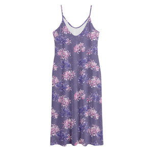 Pink And Purple Japanese Amaryllis Print Jersey Midi Cami Dress