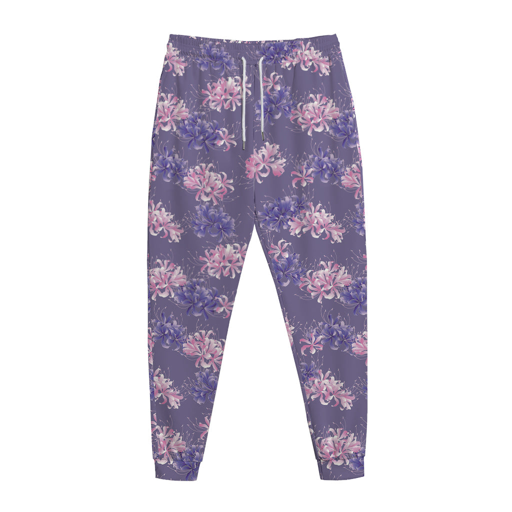 Pink And Purple Japanese Amaryllis Print Jogger Pants