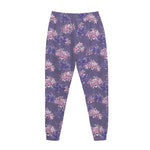 Pink And Purple Japanese Amaryllis Print Jogger Pants