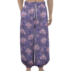 Pink And Purple Japanese Amaryllis Print Lantern Pants