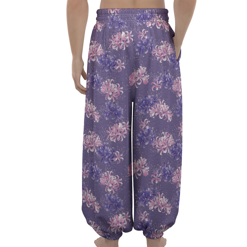 Pink And Purple Japanese Amaryllis Print Lantern Pants