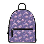 Pink And Purple Japanese Amaryllis Print Leather Backpack