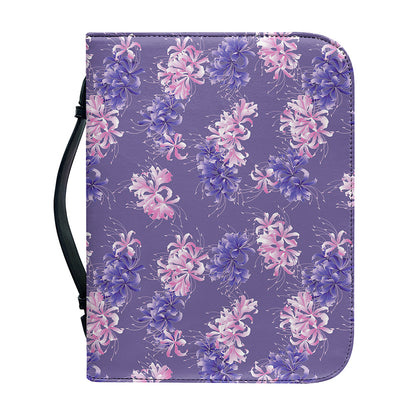 Pink And Purple Japanese Amaryllis Print Leather Bible Cover