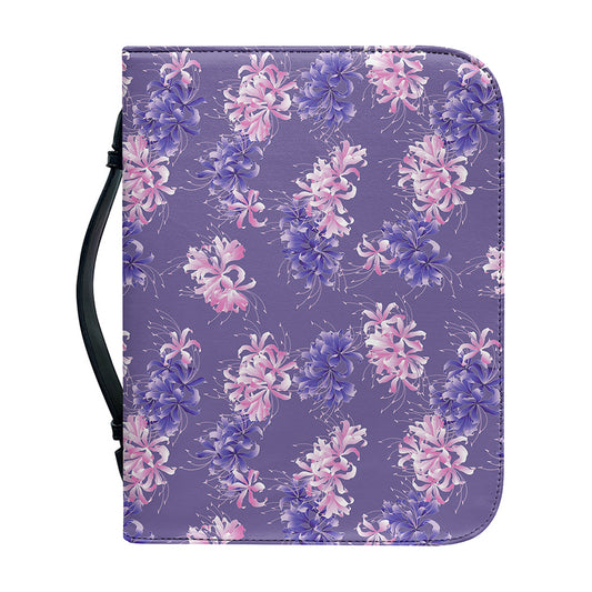 Pink And Purple Japanese Amaryllis Print Leather Bible Cover