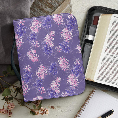 Pink And Purple Japanese Amaryllis Print Leather Bible Cover
