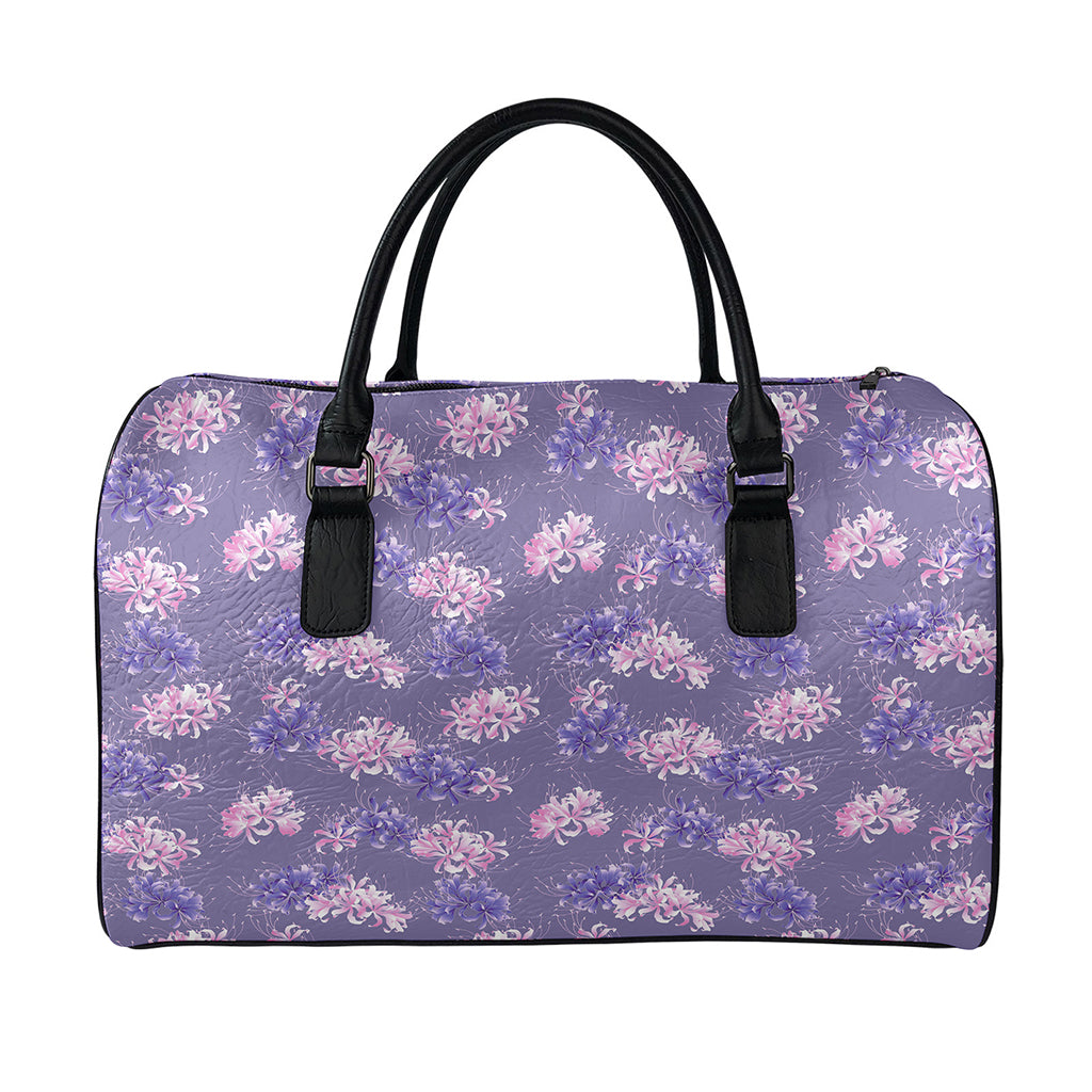 Pink And Purple Japanese Amaryllis Print Leather Duffle Bag