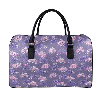 Pink And Purple Japanese Amaryllis Print Leather Duffle Bag