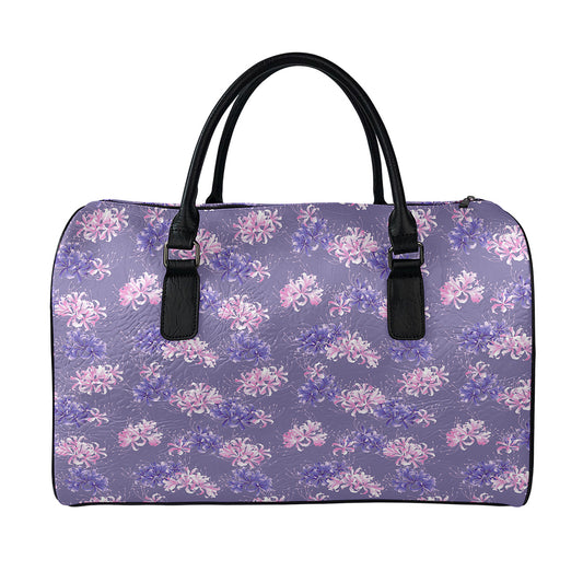 Pink And Purple Japanese Amaryllis Print Leather Duffle Bag