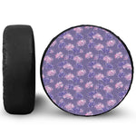 Pink And Purple Japanese Amaryllis Print Leather Spare Tire Cover