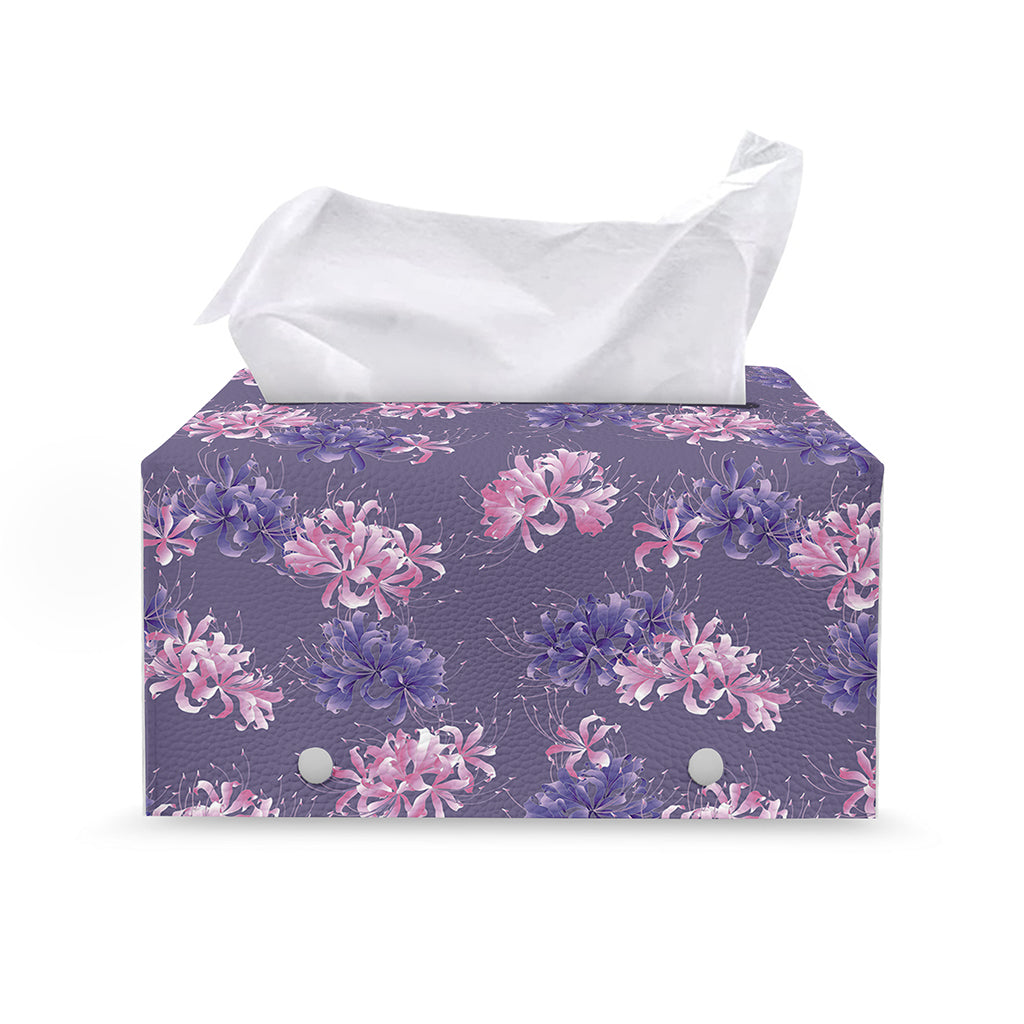 Pink And Purple Japanese Amaryllis Print Leather Tissue Box Cover