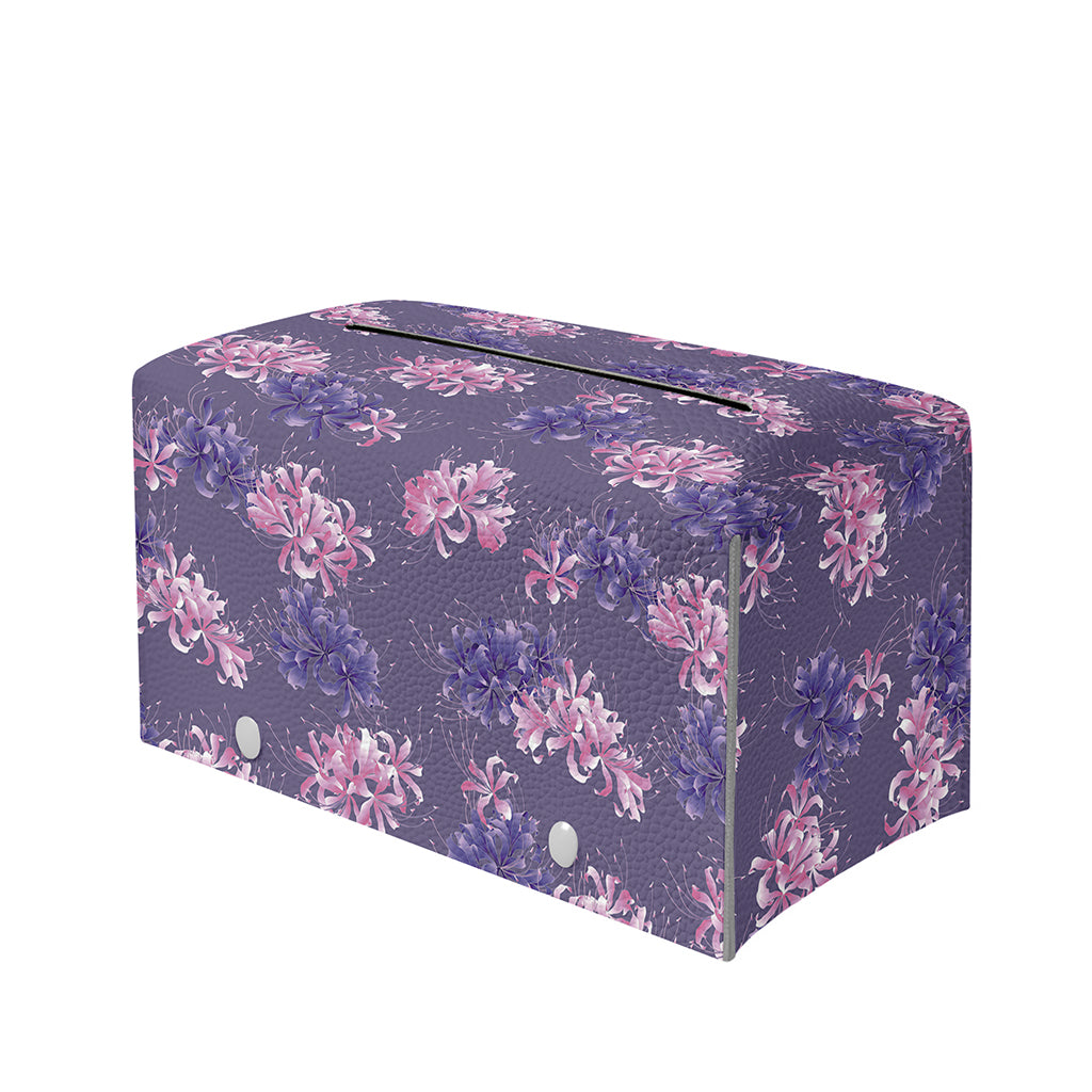 Pink And Purple Japanese Amaryllis Print Leather Tissue Box Cover