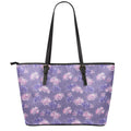 Pink And Purple Japanese Amaryllis Print Leather Tote Bag With Zipper