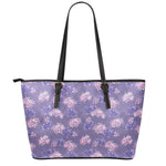 Pink And Purple Japanese Amaryllis Print Leather Tote Bag