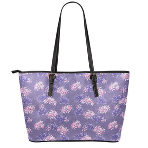 Pink And Purple Japanese Amaryllis Print Leather Tote Bag