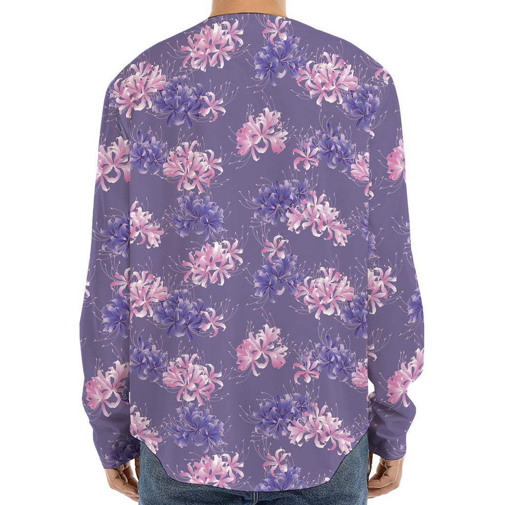 Pink And Purple Japanese Amaryllis Print Long Sleeve Baseball Jersey