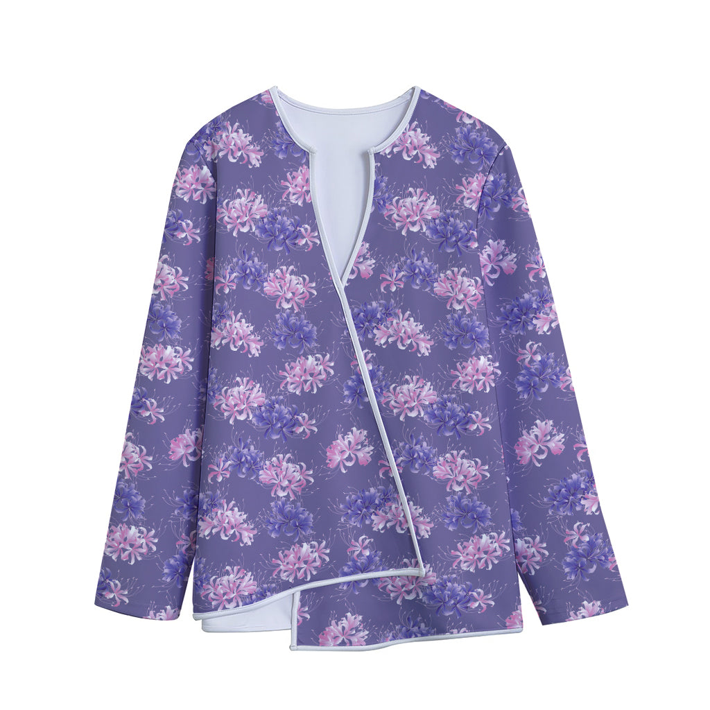 Pink And Purple Japanese Amaryllis Print Long Sleeve Short Coat