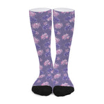 Pink And Purple Japanese Amaryllis Print Long Socks