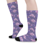 Pink And Purple Japanese Amaryllis Print Long Socks