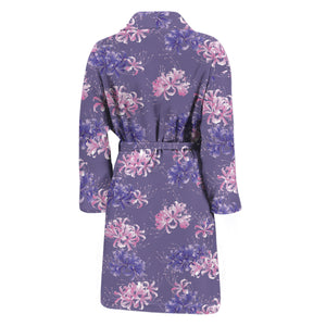 Pink And Purple Japanese Amaryllis Print Men's Bathrobe