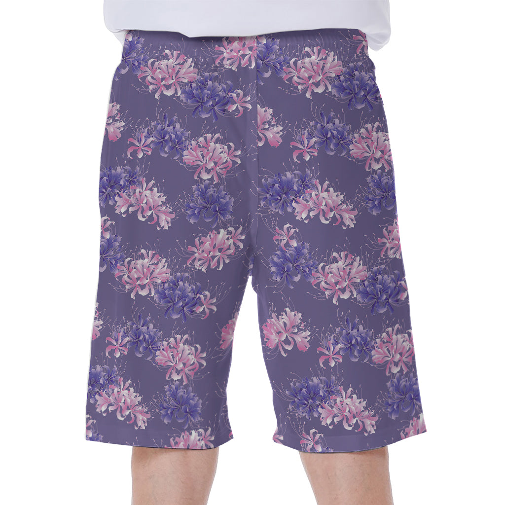 Pink And Purple Japanese Amaryllis Print Men's Beach Shorts