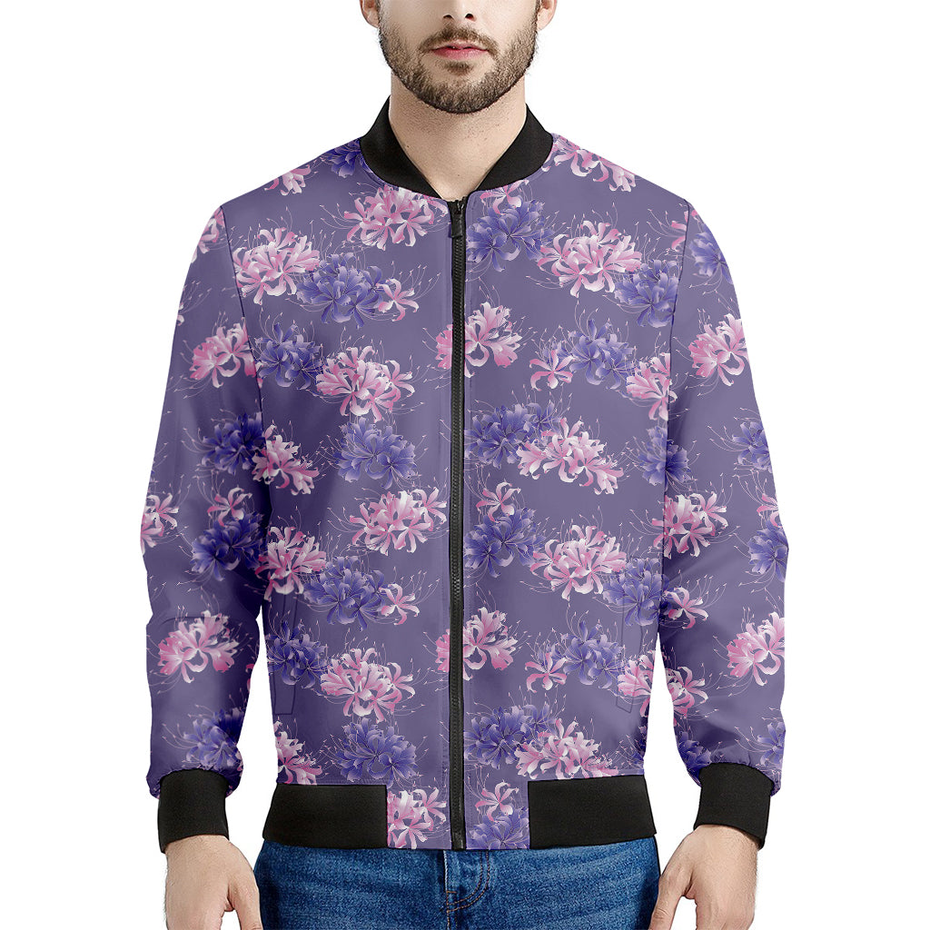 Pink And Purple Japanese Amaryllis Print Men's Bomber Jacket