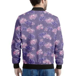 Pink And Purple Japanese Amaryllis Print Men's Bomber Jacket