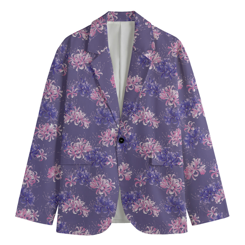 Pink And Purple Japanese Amaryllis Print Men's Cotton Blazer