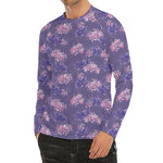 Pink And Purple Japanese Amaryllis Print Men's Long Sleeve Rash Guard