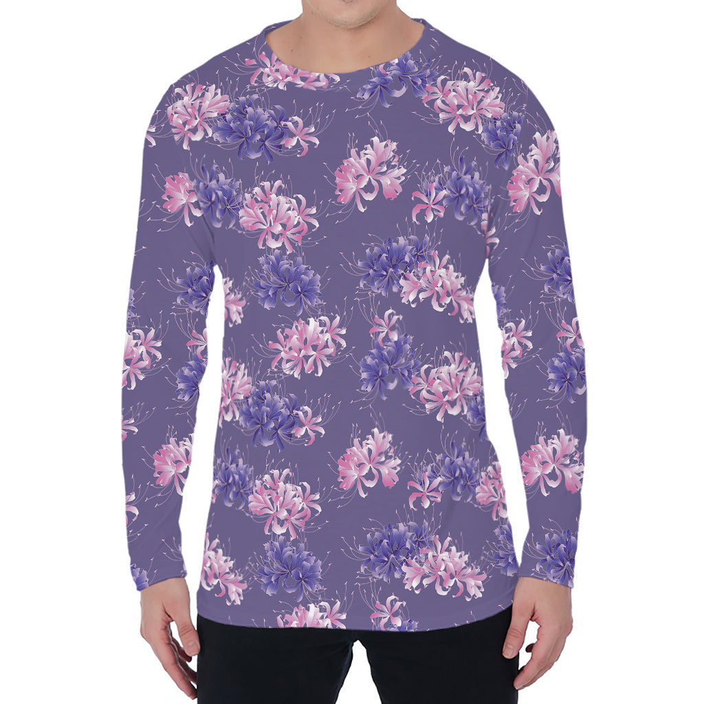 Pink And Purple Japanese Amaryllis Print Men's Long Sleeve T-Shirt