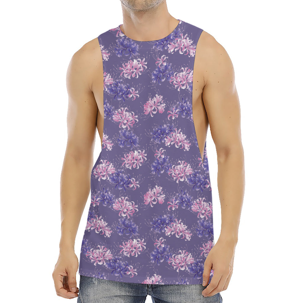 Pink And Purple Japanese Amaryllis Print Men's Muscle Tank Top