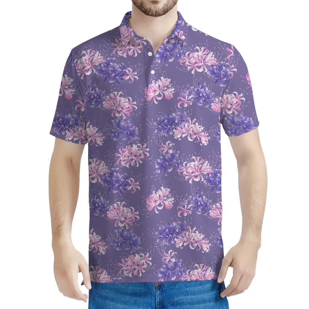 Pink And Purple Japanese Amaryllis Print Men's Polo Shirt