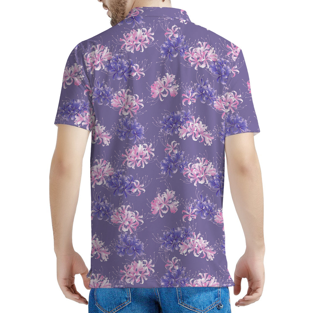 Pink And Purple Japanese Amaryllis Print Men's Polo Shirt