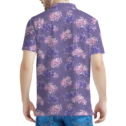 Pink And Purple Japanese Amaryllis Print Men's Polo Shirt