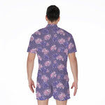 Pink And Purple Japanese Amaryllis Print Men's Rompers