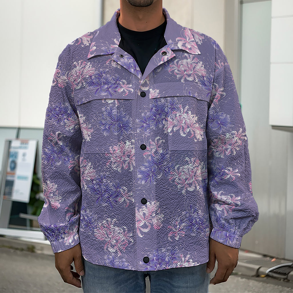 Pink And Purple Japanese Amaryllis Print Men's Shirt Jacket