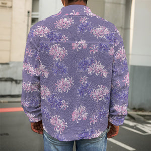 Pink And Purple Japanese Amaryllis Print Men's Shirt Jacket