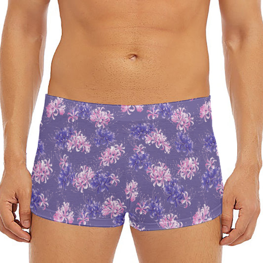 Pink And Purple Japanese Amaryllis Print Men's Short Boxer Briefs