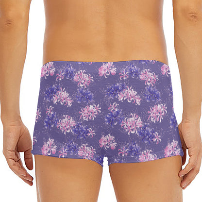 Pink And Purple Japanese Amaryllis Print Men's Short Boxer Briefs