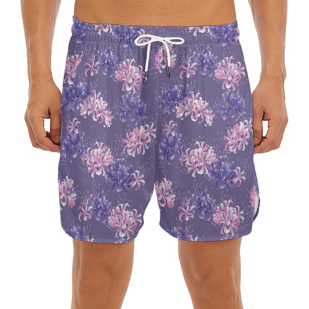 Pink And Purple Japanese Amaryllis Print Men's Split Running Shorts