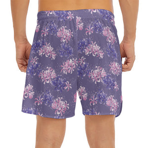 Pink And Purple Japanese Amaryllis Print Men's Split Running Shorts