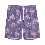 Pink And Purple Japanese Amaryllis Print Men's Sports Shorts