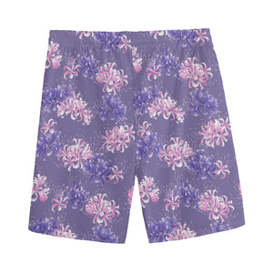 Pink And Purple Japanese Amaryllis Print Men's Sports Shorts