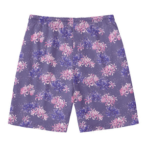 Pink And Purple Japanese Amaryllis Print Men's Swim Trunks