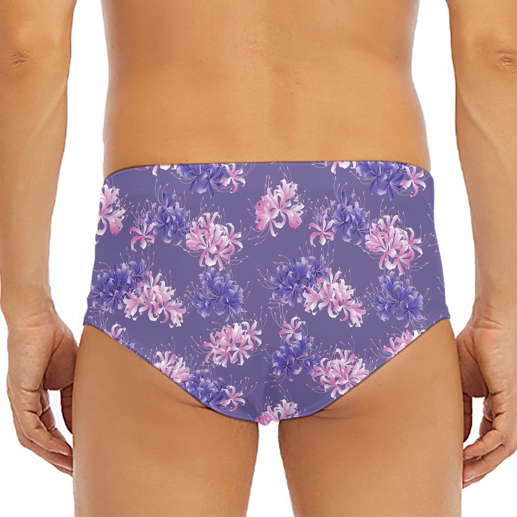Pink And Purple Japanese Amaryllis Print Men's Triangle Swim Briefs