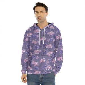 Pink And Purple Japanese Amaryllis Print Men's Velvet Pullover Hoodie