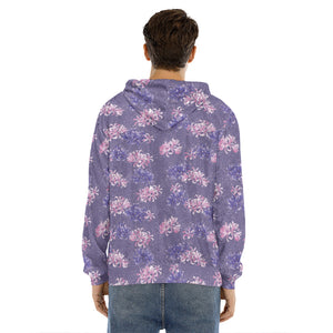 Pink And Purple Japanese Amaryllis Print Men's Velvet Pullover Hoodie