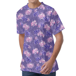 Pink And Purple Japanese Amaryllis Print Men's Velvet T-Shirt