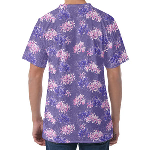 Pink And Purple Japanese Amaryllis Print Men's Velvet T-Shirt