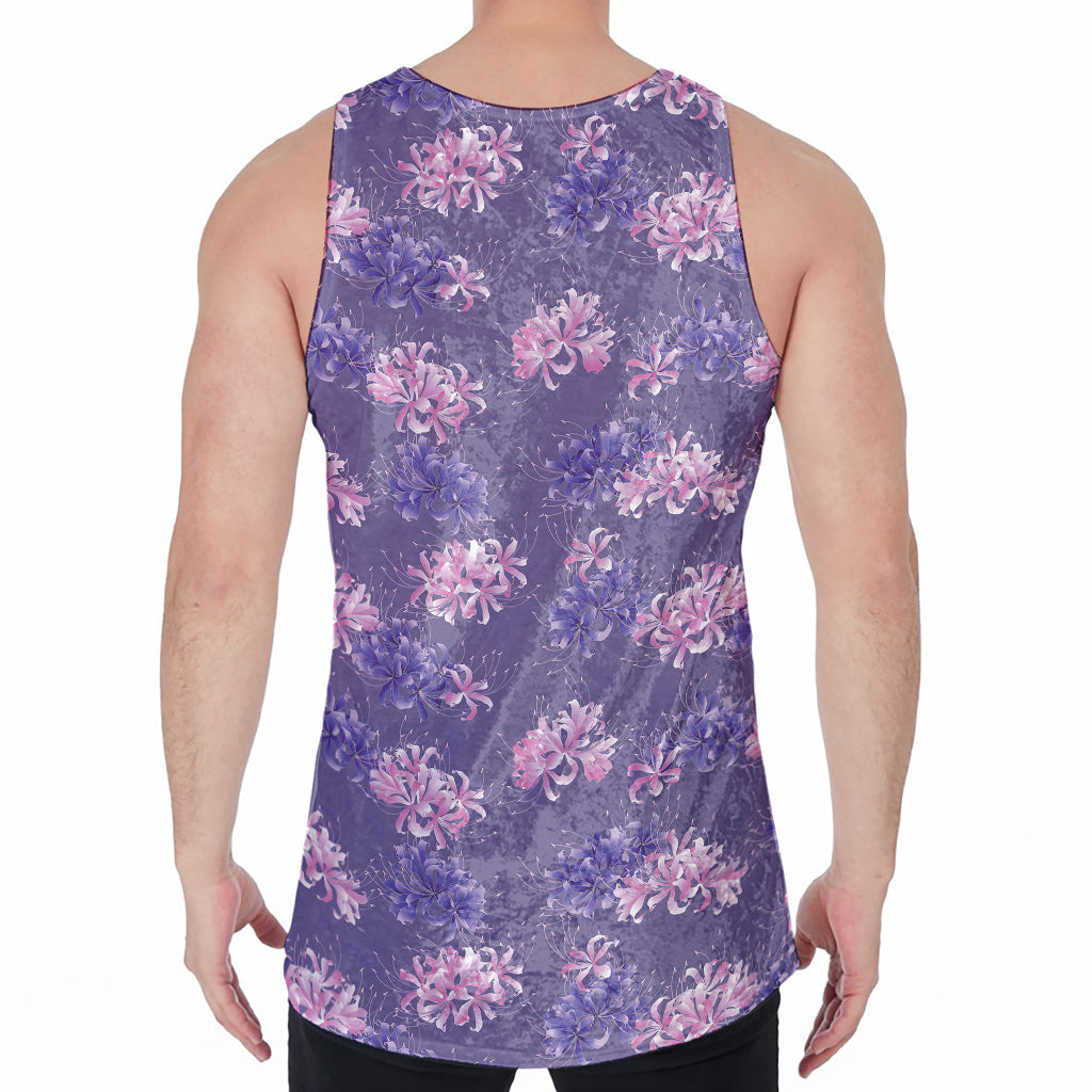 Pink And Purple Japanese Amaryllis Print Men's Velvet Tank Top